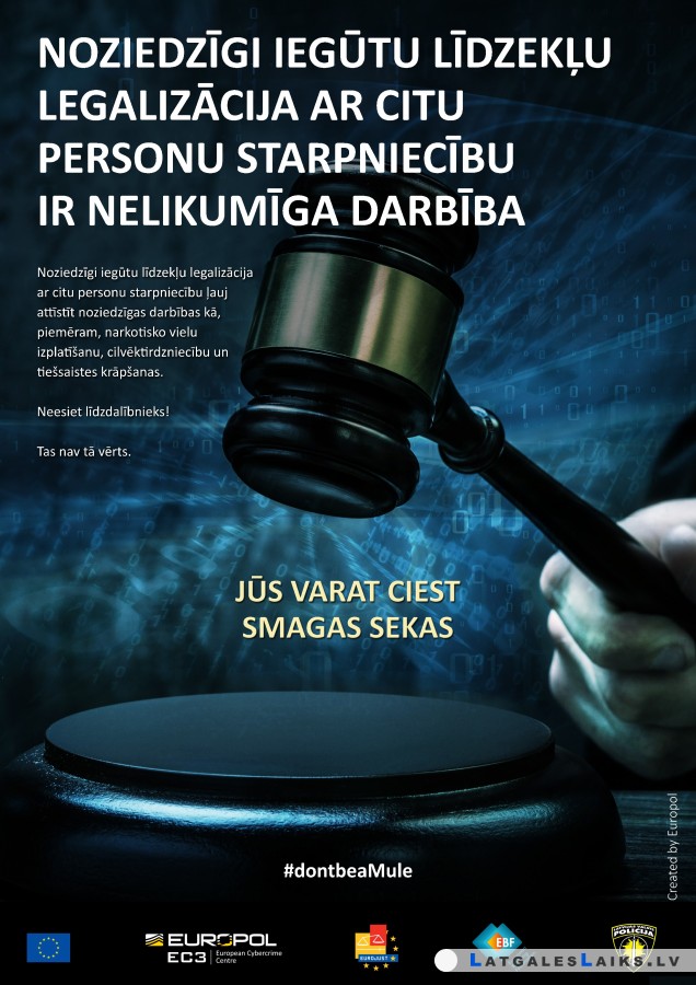 Latvijā identificē četrus „naudas mūļus”