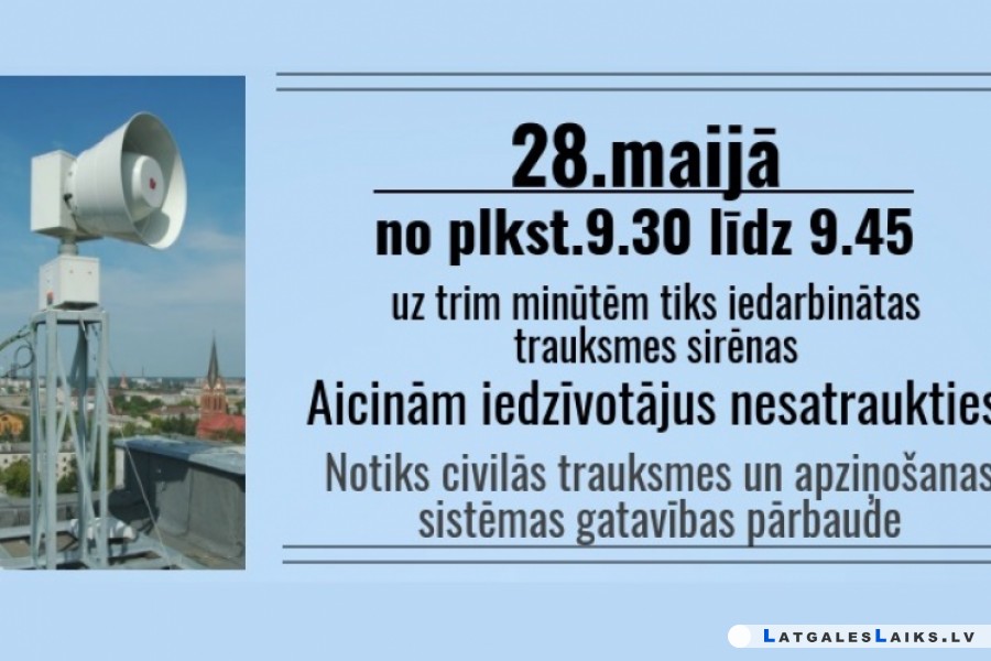 VUGD 28.maijā veiks trauksmes sirēnu pārbaudi