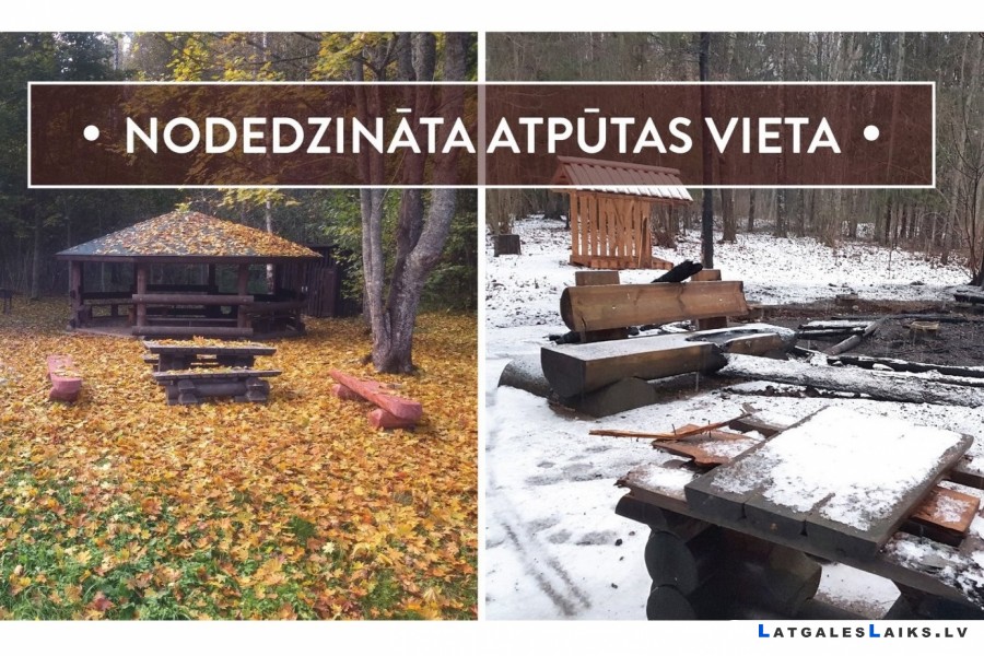 Huligāni nodedzināja atpūtas vietu pie Nīcgales Lielā akmens