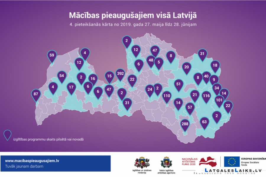 Mācības pieaugušajiem visā Latvijā
